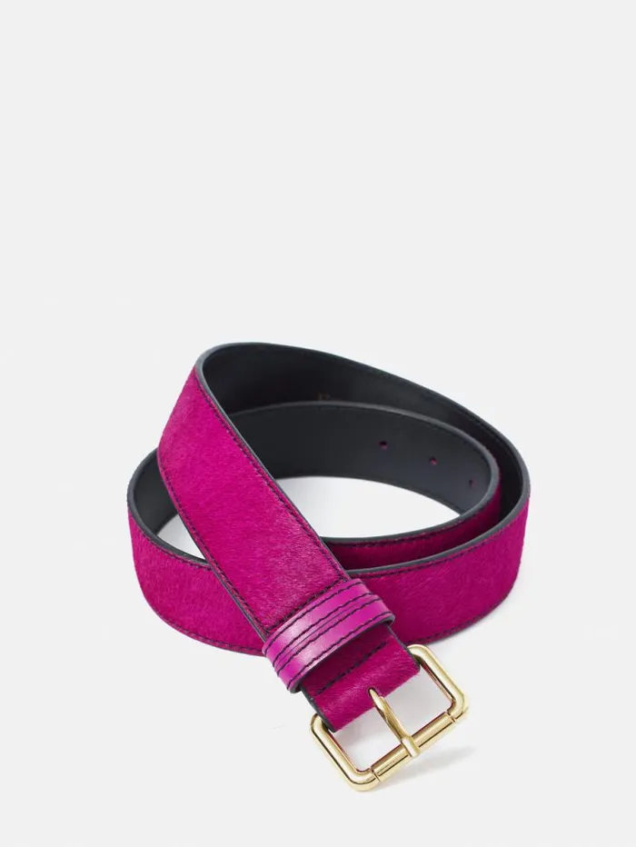 Calf Hair Jean Belt Pink Women Jigsaw Belts
