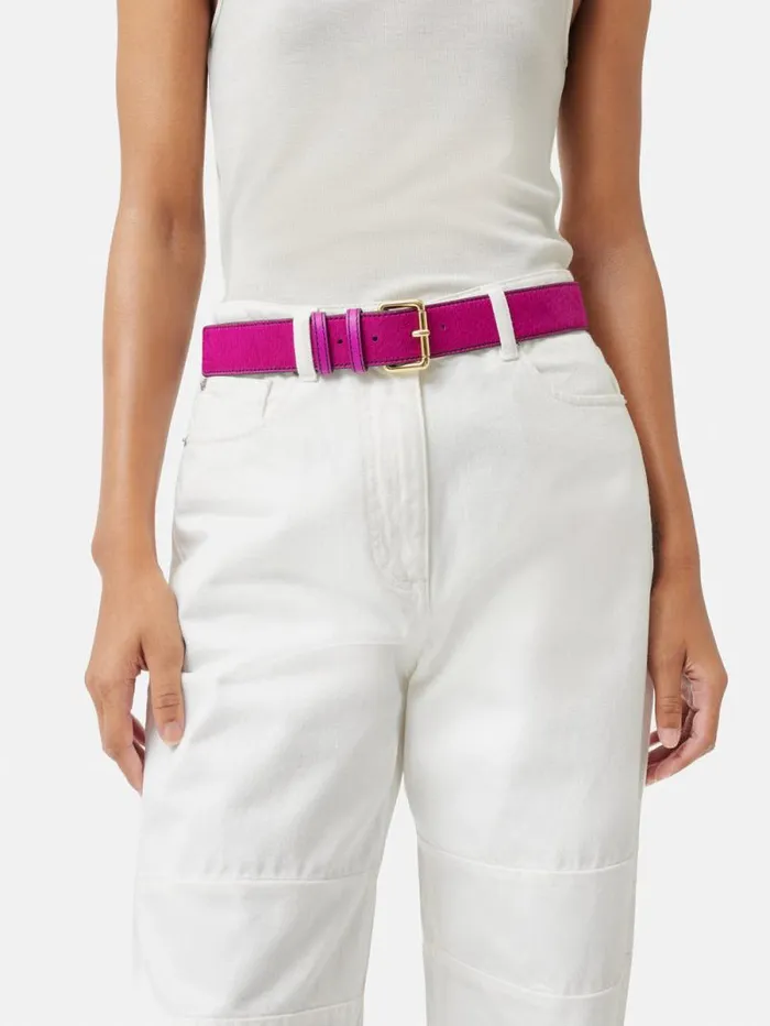Calf Hair Jean Belt Pink Women Jigsaw Belts