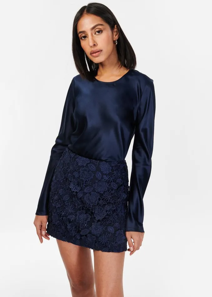 CAMI NYC Bottoms Women Florcienta Lace Skirt Navy