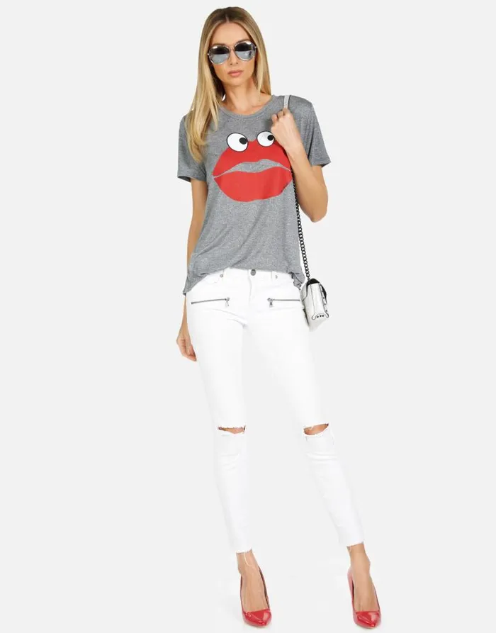 Capri Kiss Face Heather Grey Women Lauren Moshi Short Sleeve
