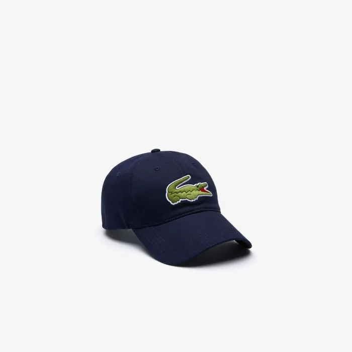 Caps and Hats MenWomen Lacoste Unisex Contrast Strap And Oversized Crocodile Cotton Cap Navy Blue 166