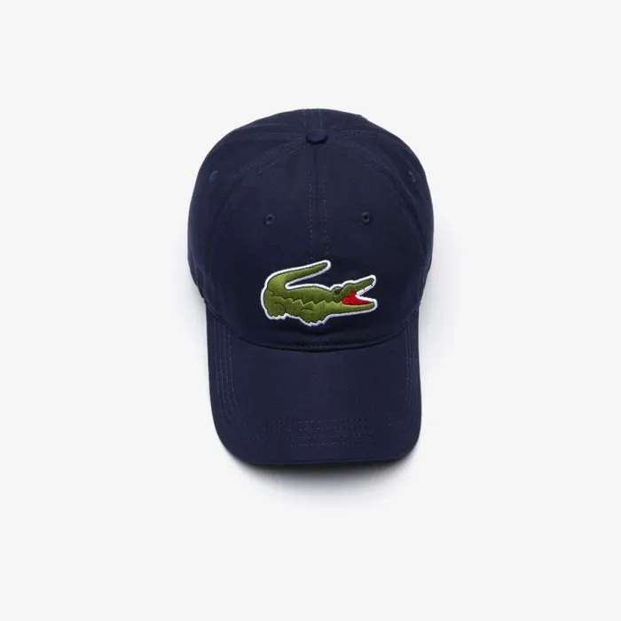 Caps and Hats MenWomen Lacoste Unisex Contrast Strap And Oversized Crocodile Cotton Cap Navy Blue 166