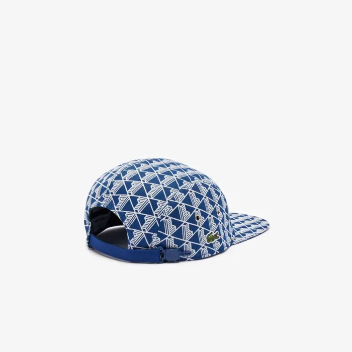 Caps and Hats MenWomen Lacoste Unisex Monogram Print Twill Jockey Cap Navy Blue White Qie