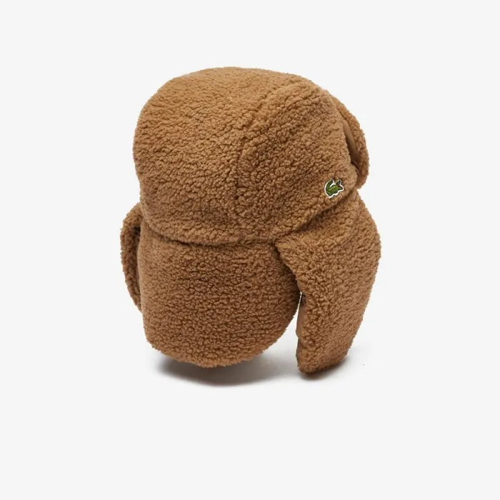 Caps and Hats MenWomen Lacoste Women039s Snap Close Sherpa Chapka Brown Six