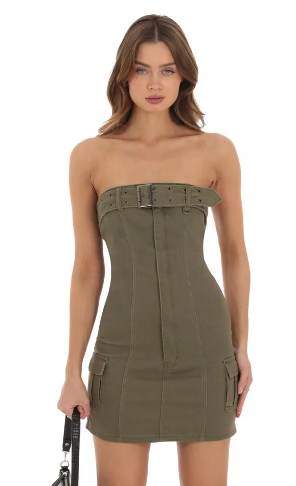 Cargo Mini Dress Green Women LUCY IN THE SKY Mini Dresses