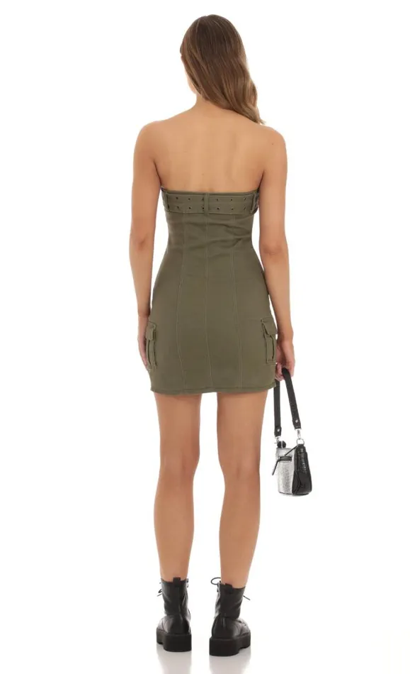 Cargo Mini Dress Green Women LUCY IN THE SKY Mini Dresses Cargo Mini Dress Green Women LUCY IN THE SKY Mini Dresses