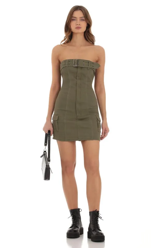 Cargo Mini Dress Green Women LUCY IN THE SKY Mini Dresses Cargo Mini Dress Green Women LUCY IN THE SKY Mini Dresses