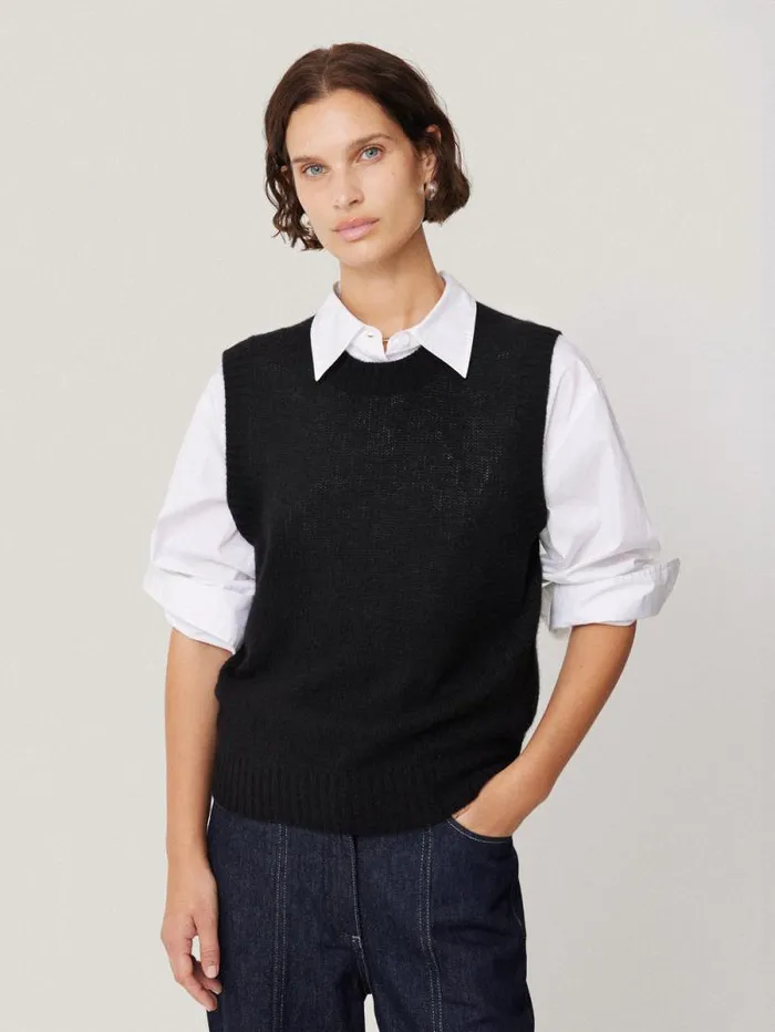 Cashmere Crew Neck Tank Black Women Jigsaw Knitwear and Cashmere