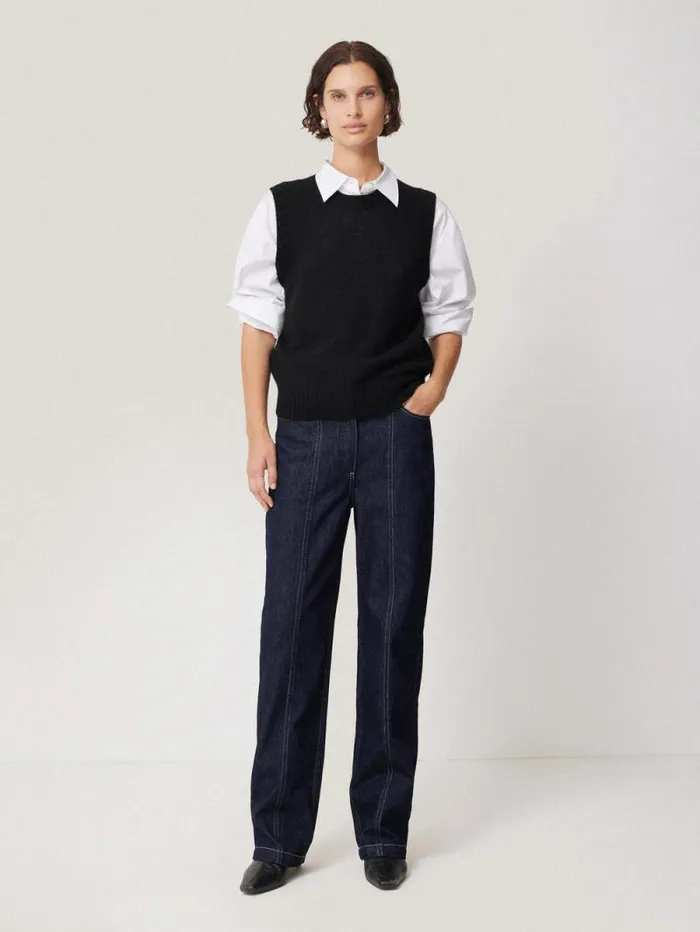 Cashmere Crew Neck Tank Black Women Jigsaw Knitwear and Cashmere