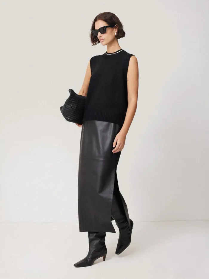 Cashmere Crew Neck Tank Black Women Jigsaw Knitwear and Cashmere