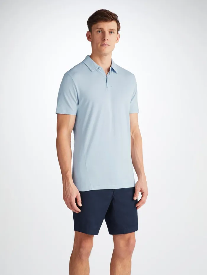 Casual Shirts Men Derek Rose Polo Shirt Ramsay 2 Pique Cotton Tencel Sky
