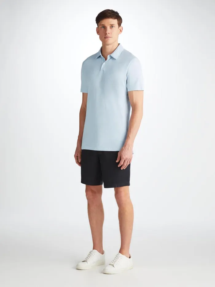 Casual Shirts Men Derek Rose Polo Shirt Ramsay 2 Pique Cotton Tencel Sky