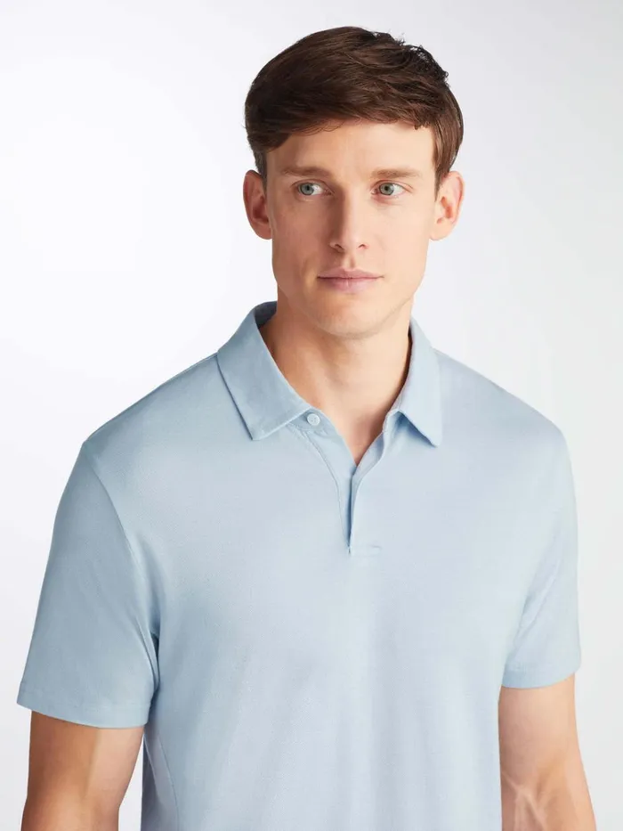 Casual Shirts Men Derek Rose Polo Shirt Ramsay 2 Pique Cotton Tencel Sky
