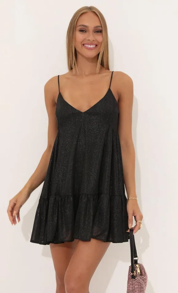 Chiffon Mini Frock Dress Black Women LUCY IN THE SKY Mini Dresses