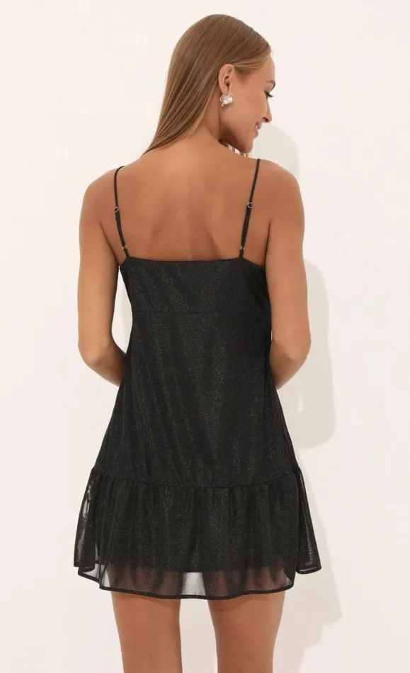 Chiffon Mini Frock Dress Black Women LUCY IN THE SKY Mini Dresses