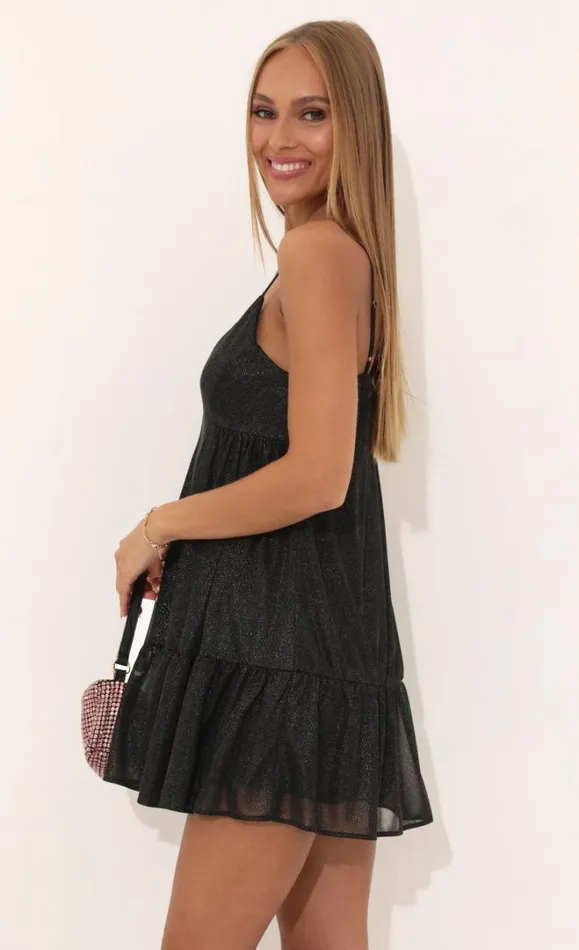 Chiffon Mini Frock Dress Black Women LUCY IN THE SKY Mini Dresses