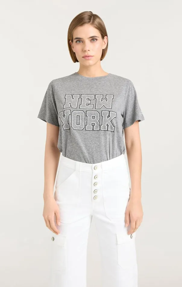 Cinq Sept Chainstitch Paris New York Tee Heathergreywhite Women Tees