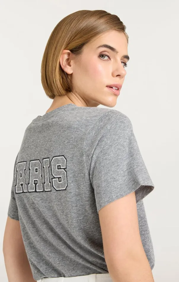 Cinq Sept Chainstitch Paris New York Tee Heathergreywhite Women Tees