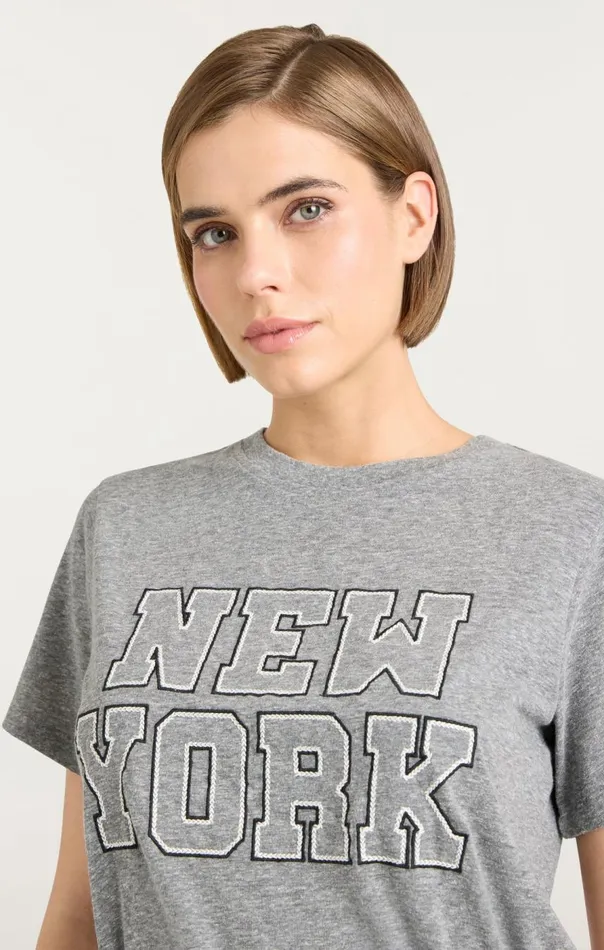 Cinq Sept Chainstitch Paris New York Tee Heathergreywhite Women Tees