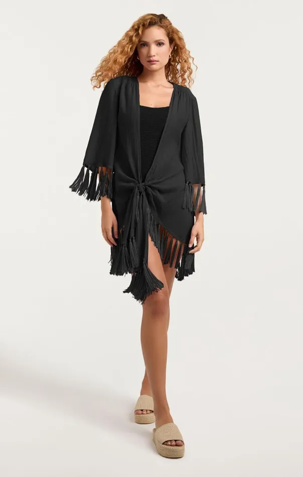 Cinq Sept Crinkle Tencel Mini Stefie Coverup Black Women Coverups