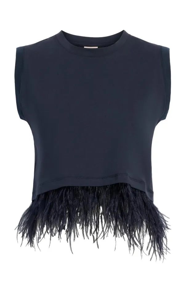 Cinq Sept Cropped Feather Tee Navy Women Tees