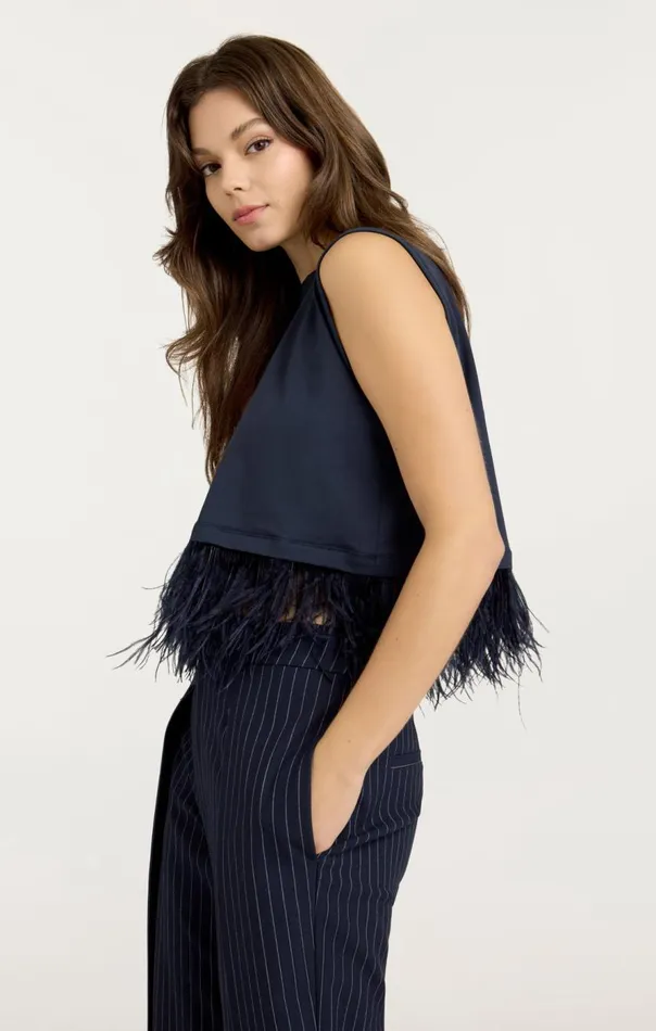 Cinq Sept Cropped Feather Tee Navy Women Tees