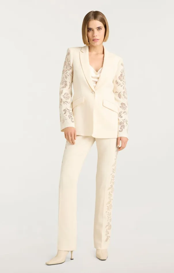 Cinq Sept Cutout Paisley Embellished Cheyenne Blazer Gardenia Women Blazers