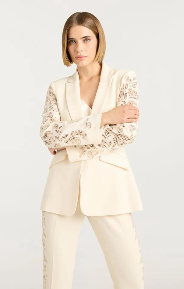 Cinq Sept Cutout Paisley Embellished Cheyenne Blazer Gardenia Women Blazers