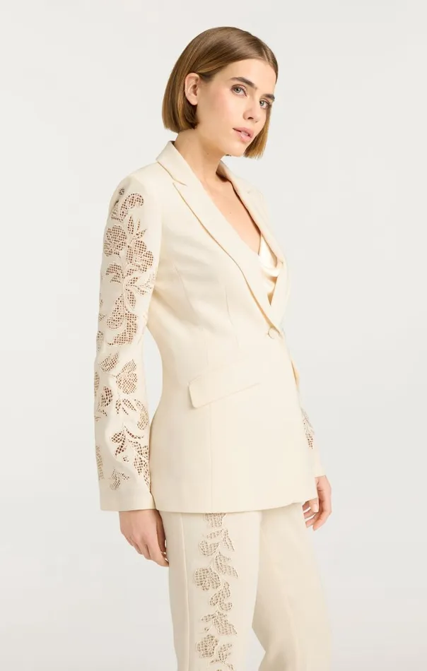 Cinq Sept Cutout Paisley Embellished Cheyenne Blazer Gardenia Women Blazers