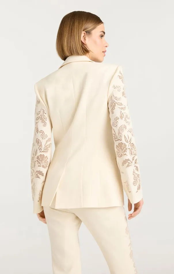 Cinq Sept Cutout Paisley Embellished Cheyenne Blazer Gardenia Women Blazers
