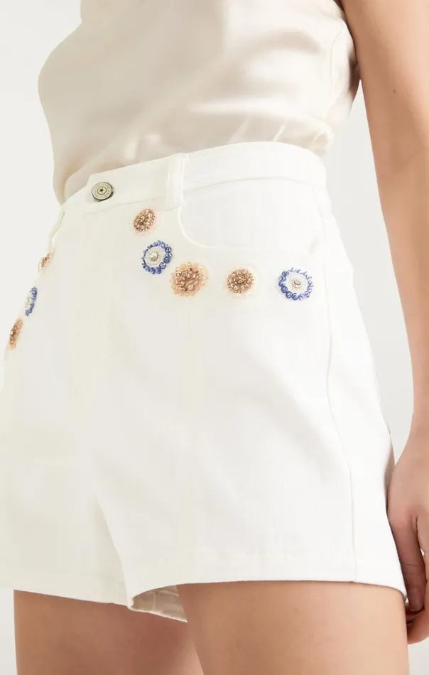 Cinq Sept Ditsy Dots Brea Short White Women Denim
