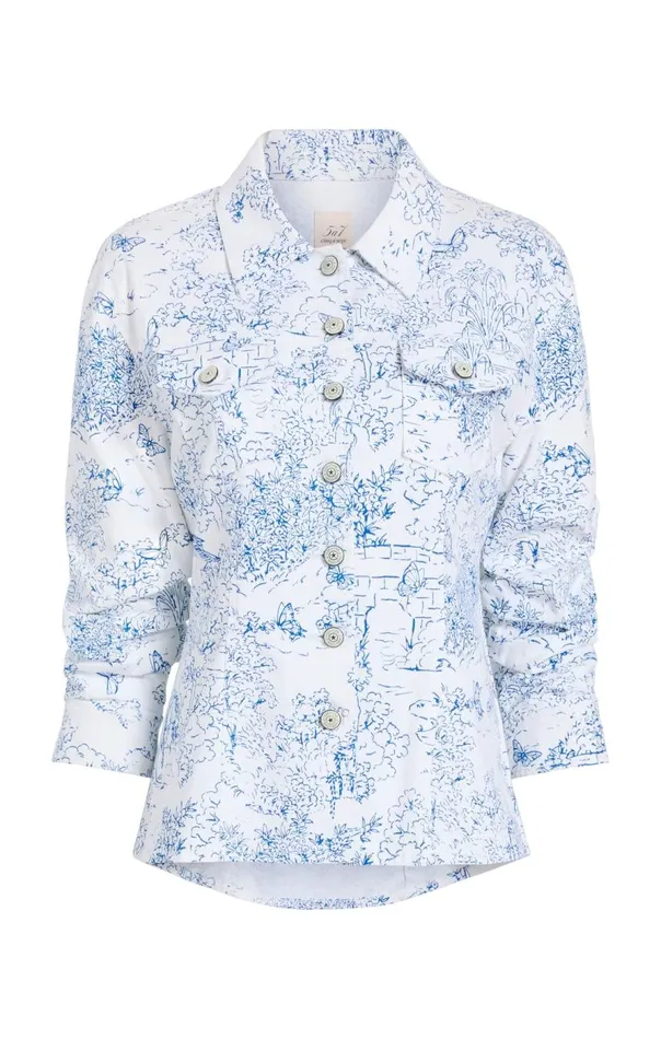 Cinq Sept Garden Toile Scrunched Canyon Jacket Whiteblue Women Denim