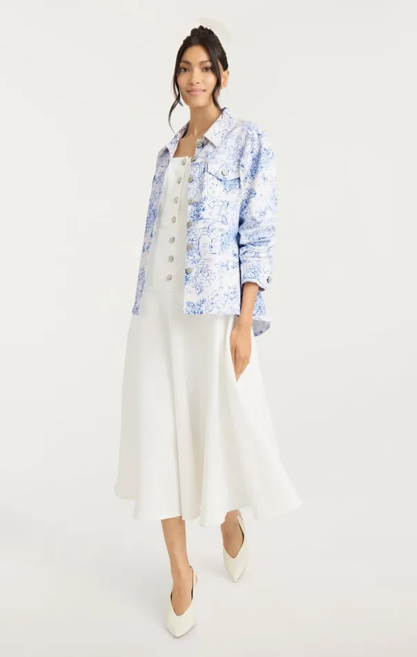 Cinq Sept Garden Toile Scrunched Canyon Jacket Whiteblue Women Denim