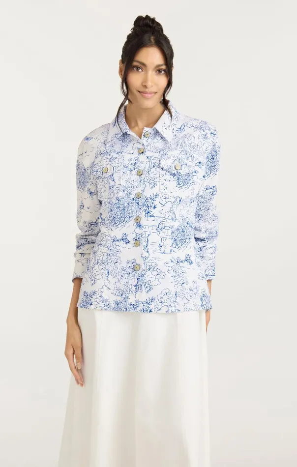 Cinq Sept Garden Toile Scrunched Canyon Jacket Whiteblue Women Denim