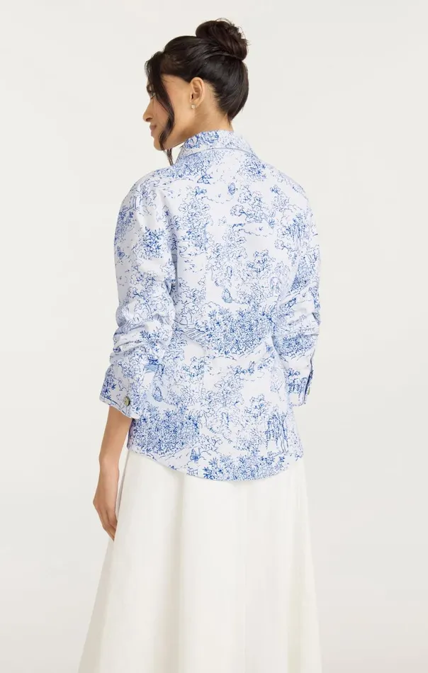 Cinq Sept Garden Toile Scrunched Canyon Jacket Whiteblue Women Denim