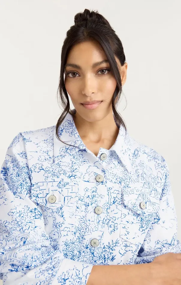 Cinq Sept Garden Toile Scrunched Canyon Jacket Whiteblue Women Denim