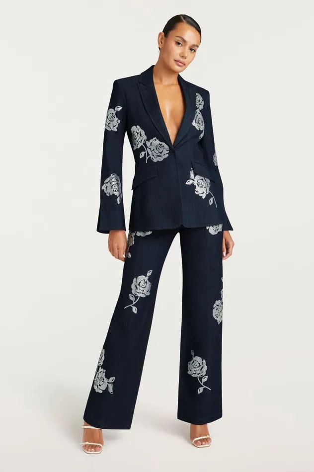 Cinq Sept Heatset Roses Cheyenne Blazer Indigo Women Denim