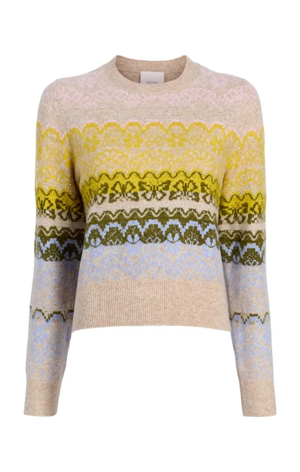 Cinq Sept Lace Fair Isle Pullover Oatmealmulti Women Sweaters and Knits