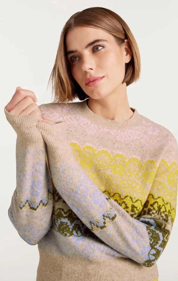Cinq Sept Lace Fair Isle Pullover Oatmealmulti Women Sweaters and Knits