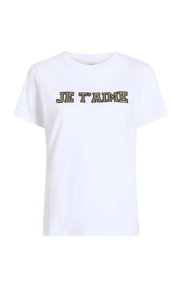Cinq Sept Metallic Leather Je T039aime Tee Whitegold Women Tees