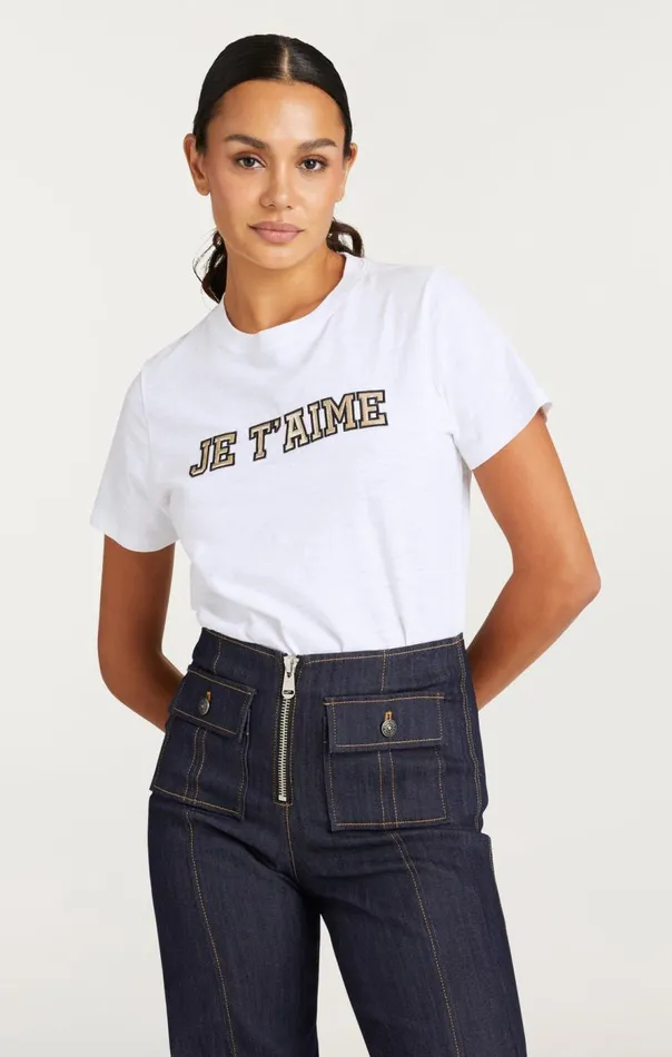 Cinq Sept Metallic Leather Je T039aime Tee Whitegold Women Tees