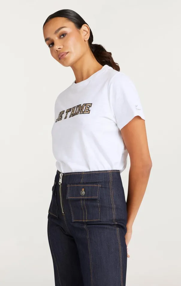 Cinq Sept Metallic Leather Je T039aime Tee Whitegold Women Tees