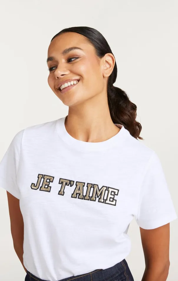 Cinq Sept Metallic Leather Je T039aime Tee Whitegold Women Tees