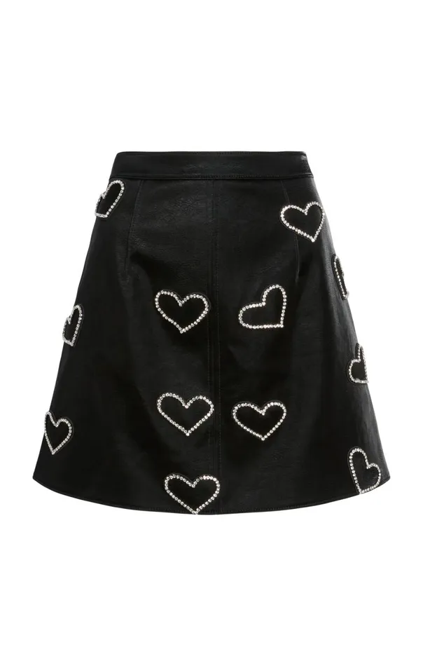 Cinq Sept Rhinestone Hearts Palo Skirt Blacksilver Women Skirts