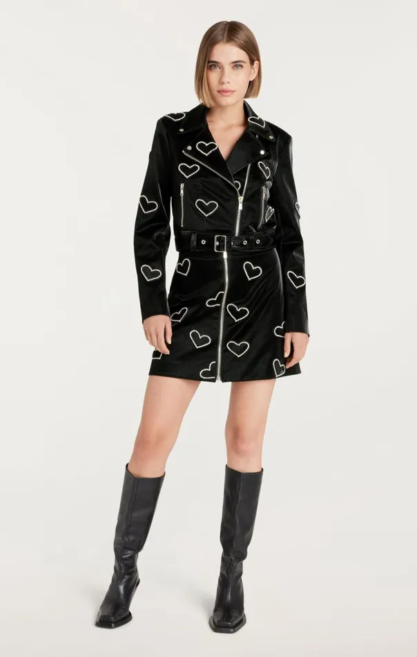 Cinq Sept Rhinestone Hearts Palo Skirt Blacksilver Women Skirts