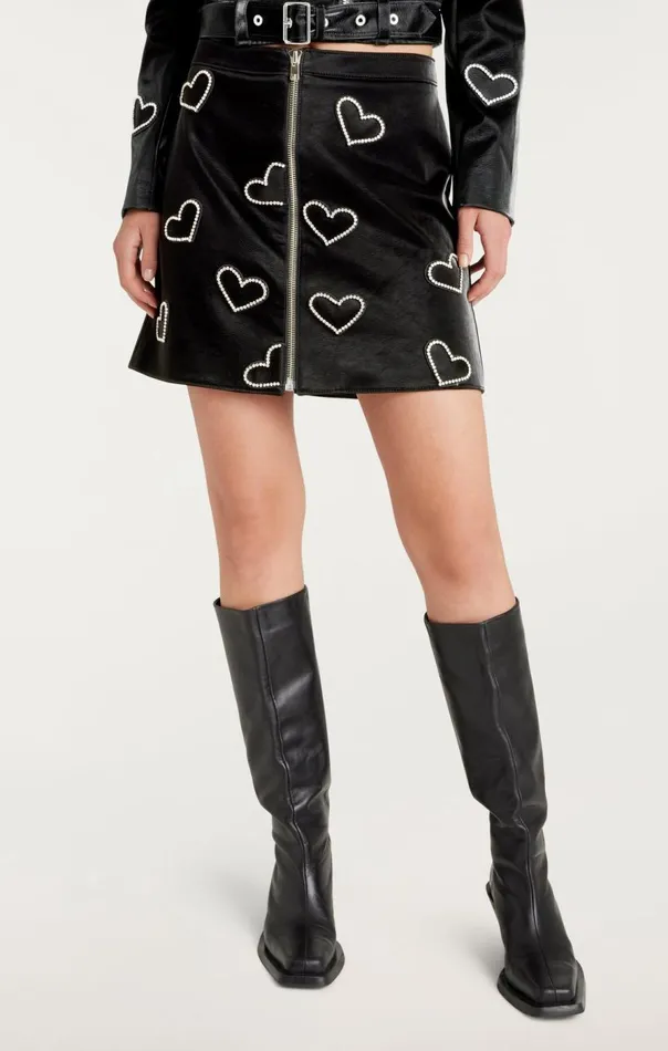 Cinq Sept Rhinestone Hearts Palo Skirt Blacksilver Women Skirts