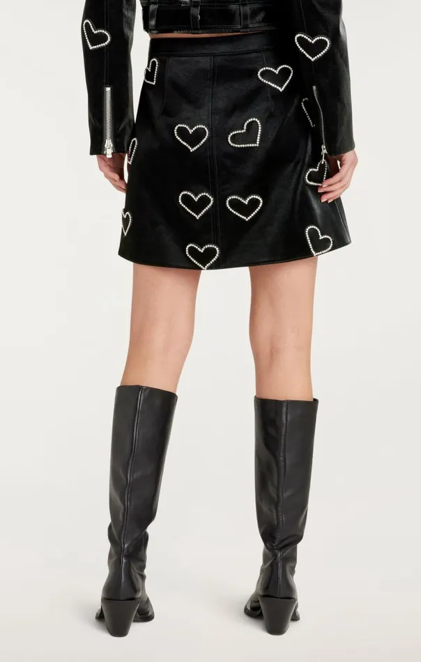 Cinq Sept Rhinestone Hearts Palo Skirt Blacksilver Women Skirts