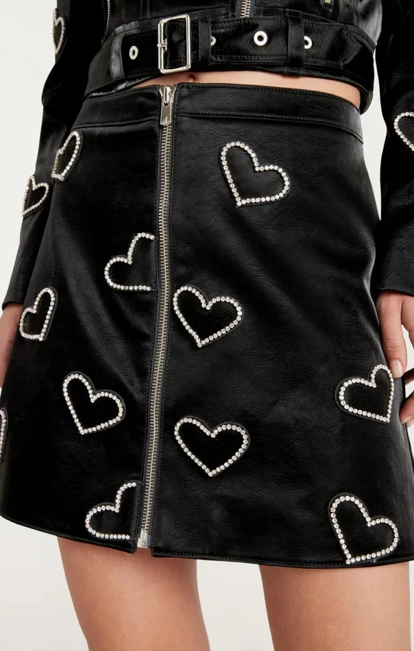 Cinq Sept Rhinestone Hearts Palo Skirt Blacksilver Women Skirts