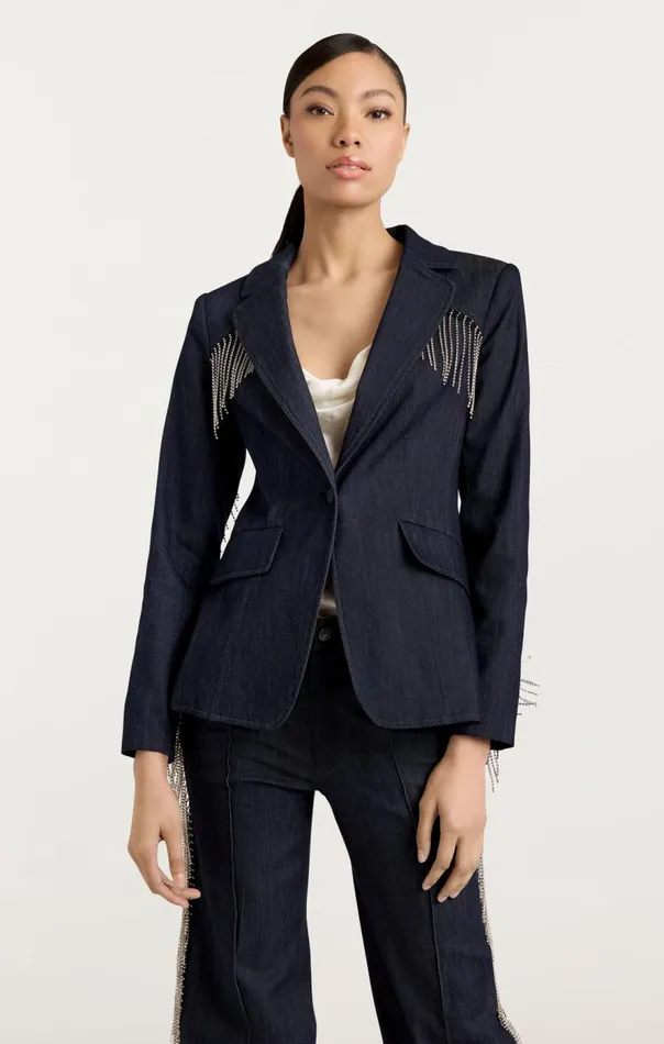Cinq Sept Rhinestone Sasha Blazer Indigo Women Denim