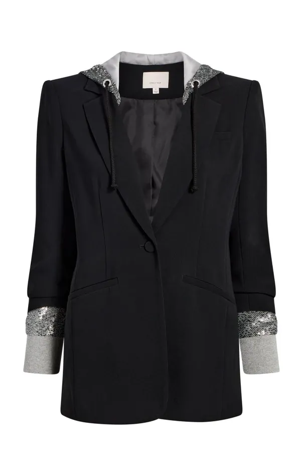 Cinq Sept Sequin Hooded Khloe Blazer Blacksilver Women Blazers